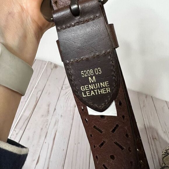 Brown Leather Laser Cut Bohemian Belt Brass Buckle - Picture 7 of 7